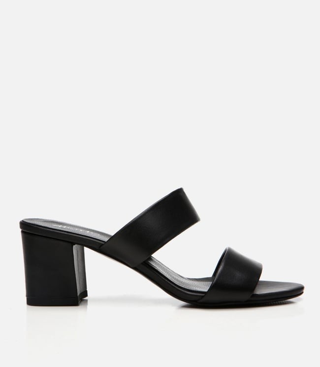  Kadın Deri Siyah Kalın Topuklu Terlik