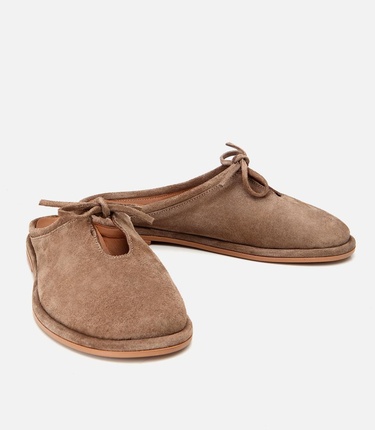  Kadın Süet Deri Bej Düz Terlik