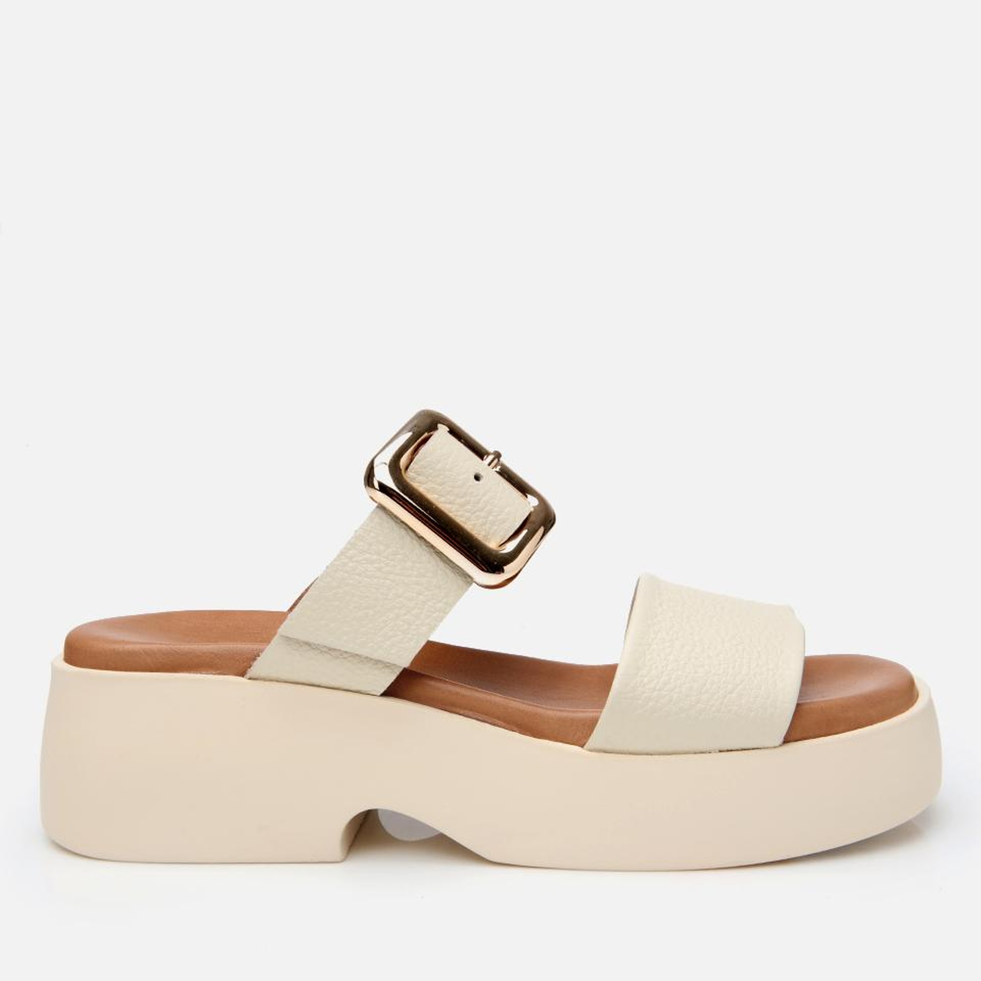 Kadın Deri Bej Kemerli Topuklu Terlik