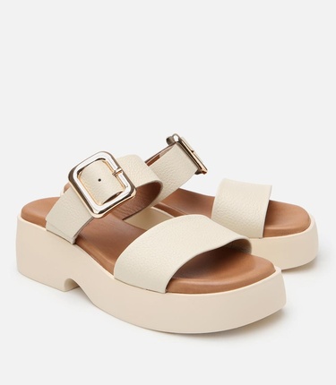  Kadın Deri Bej Kemerli Topuklu Terlik