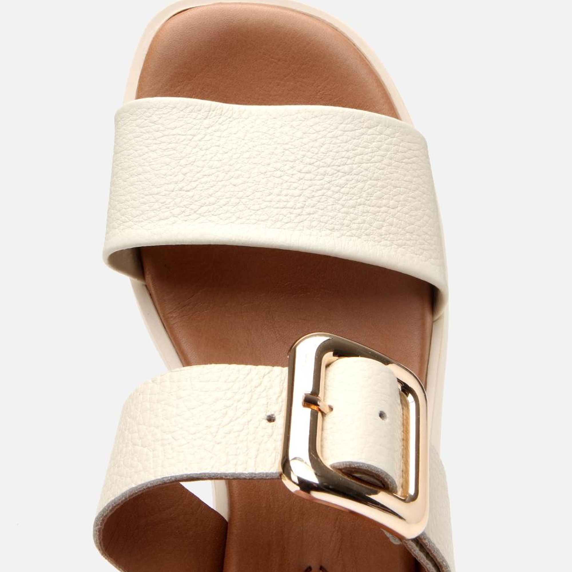 Kadın Deri Bej Kemerli Topuklu Terlik