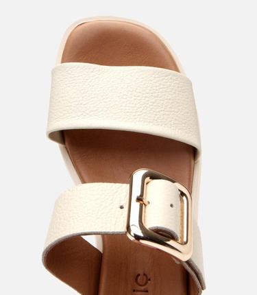  Kadın Deri Bej Kemerli Topuklu Terlik