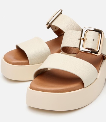  Kadın Deri Bej Kemerli Topuklu Terlik