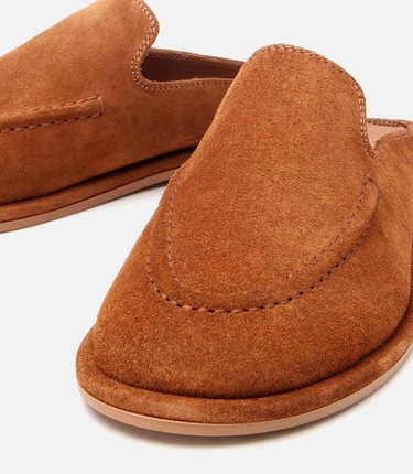  Kadın Süet Deri Taba Düz Terlik