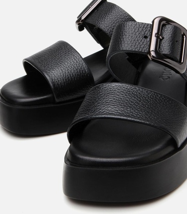  Kadın Deri Siyah Kemerli Topuklu Terlik