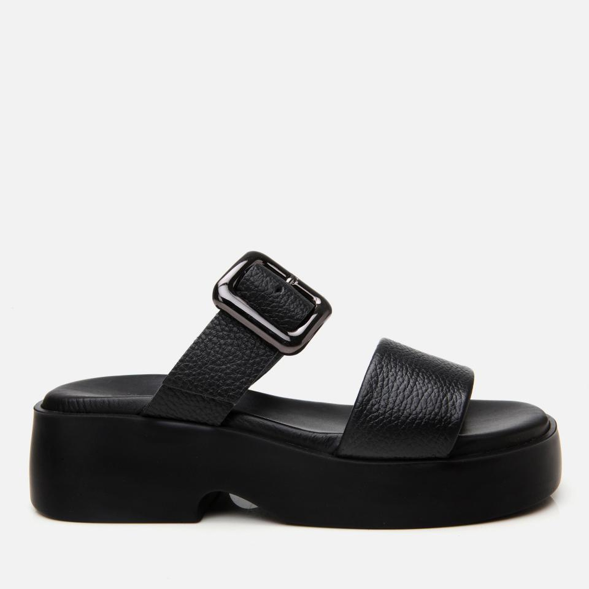 Kadın Deri Siyah Kemerli Topuklu Terlik