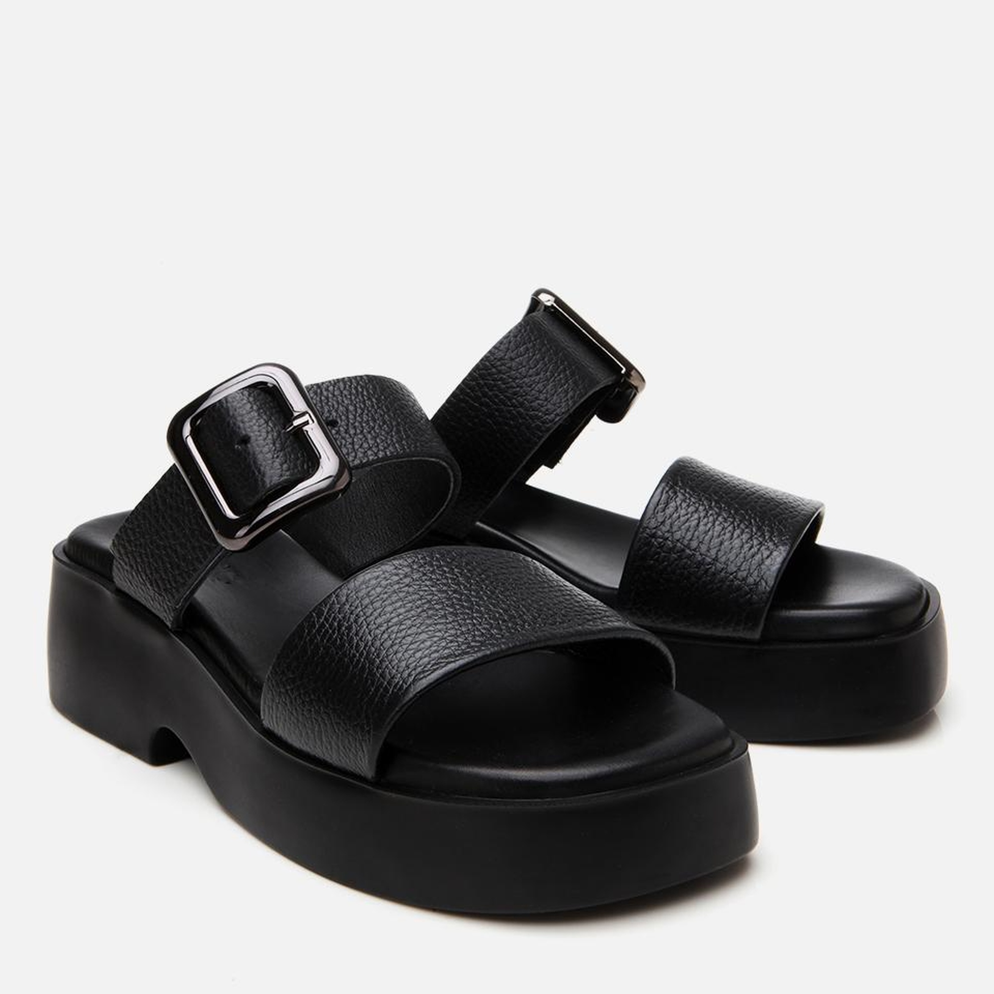 Kadın Deri Siyah Kemerli Topuklu Terlik