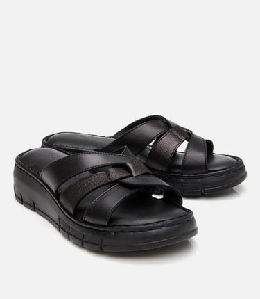  Kadın Deri Siyah Comfort Terlik