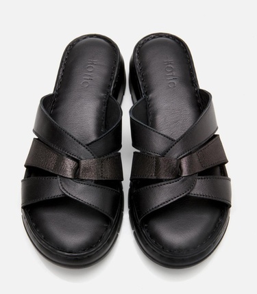  Kadın Deri Siyah Comfort Terlik