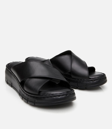  Kadın Deri Siyah Comfort Terlik