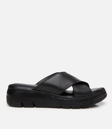  Kadın Deri Siyah Comfort Terlik