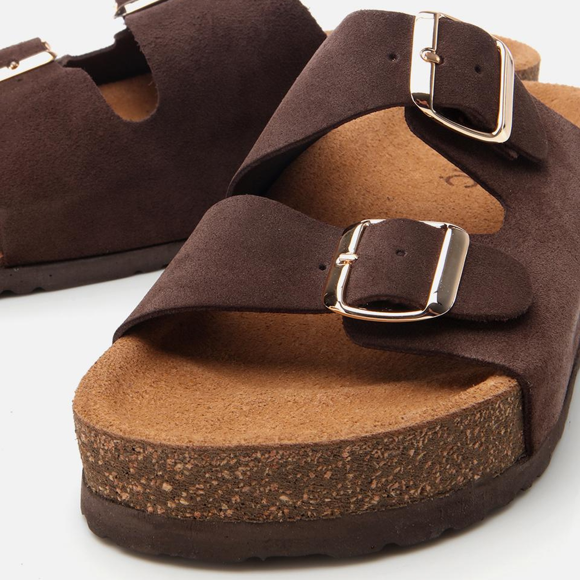 Kadın Süet Deri Kahverengi Ayarlanabilir Düz Terlik