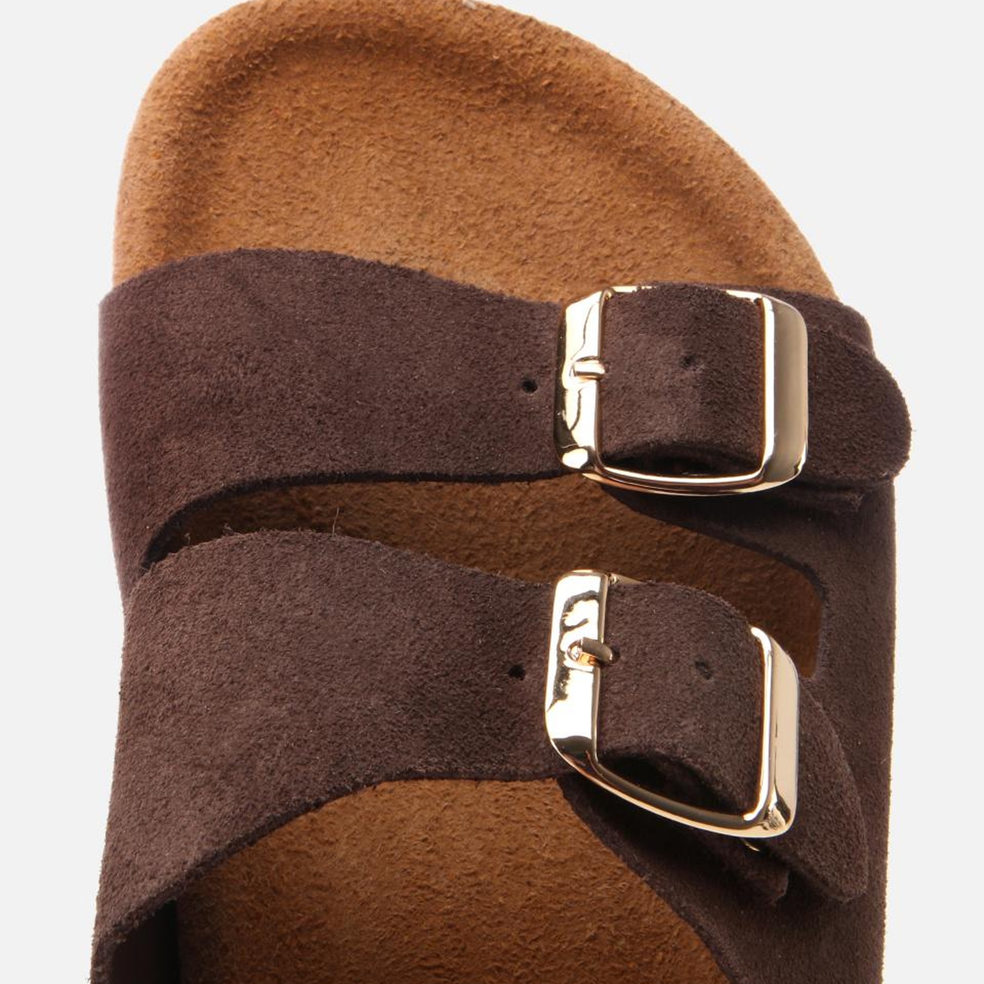 Kadın Süet Deri Kahverengi Ayarlanabilir Düz Terlik