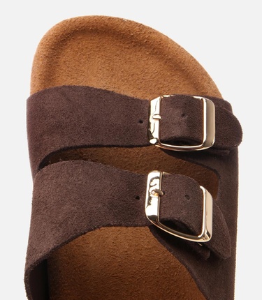  Kadın Süet Deri Kahverengi Ayarlanabilir Düz Terlik