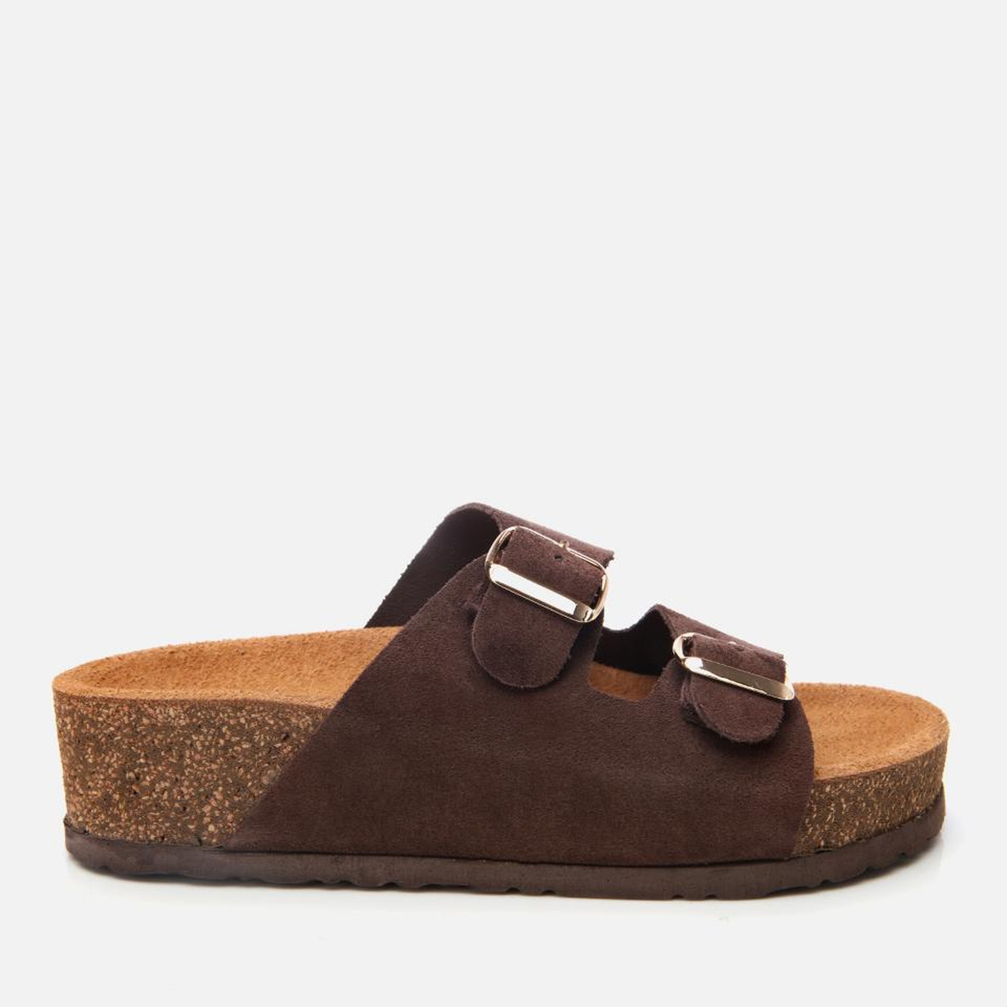 Kadın Süet Deri Kahverengi Ayarlanabilir Düz Terlik