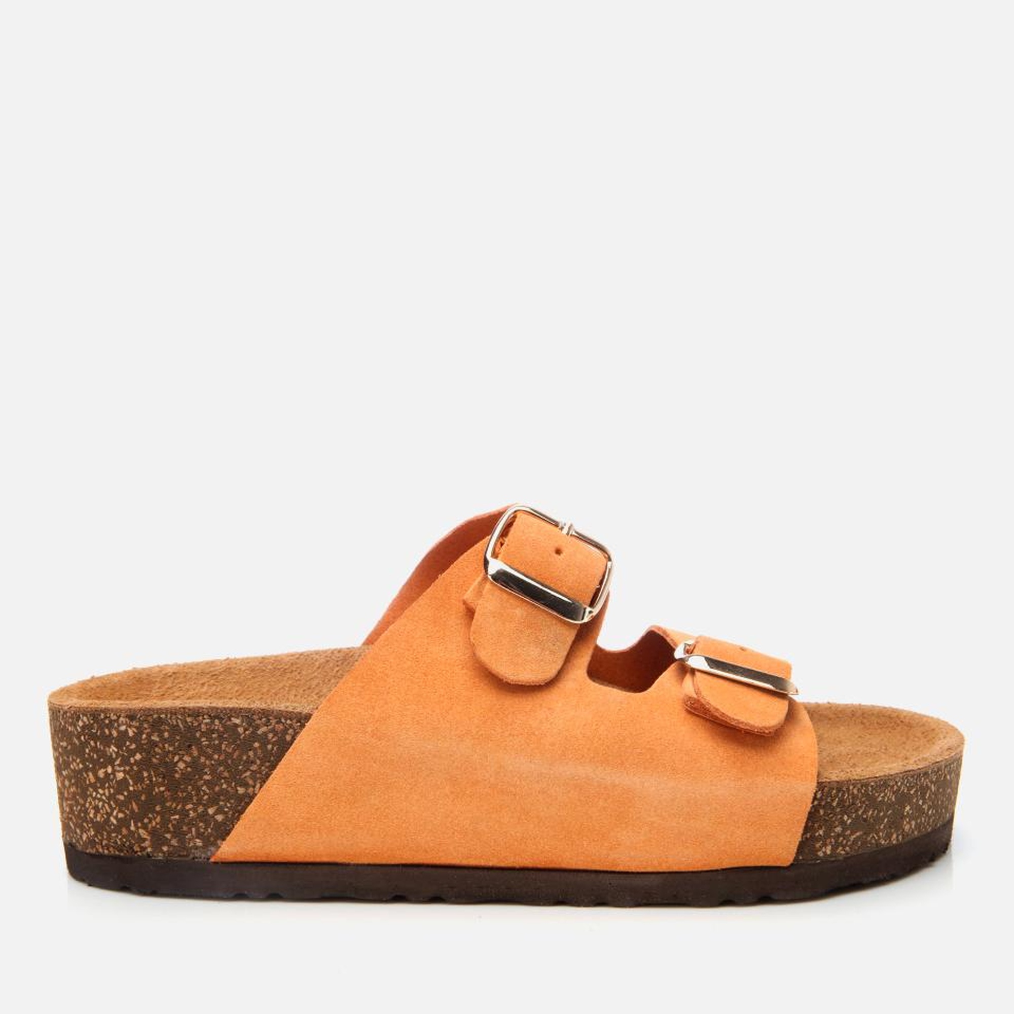 Kadın Süet Deri Turuncu Ayarlanabilir Düz Terlik