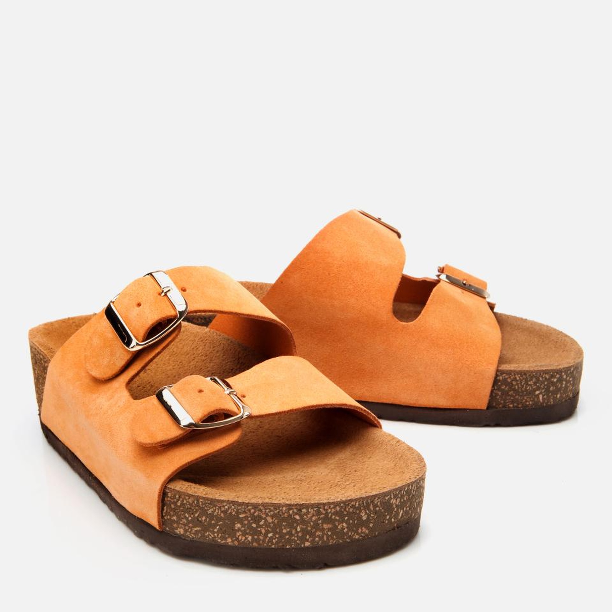 Kadın Süet Deri Turuncu Ayarlanabilir Düz Terlik