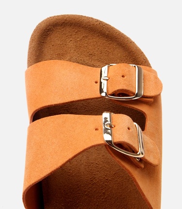  Kadın Süet Deri Turuncu Ayarlanabilir Düz Terlik