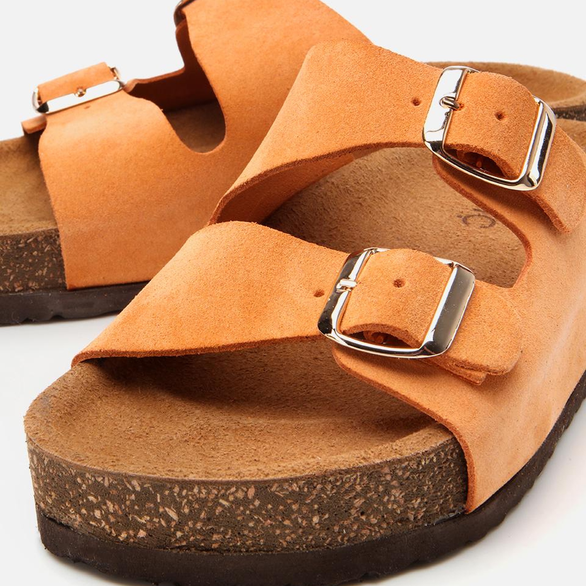 Kadın Süet Deri Turuncu Ayarlanabilir Düz Terlik