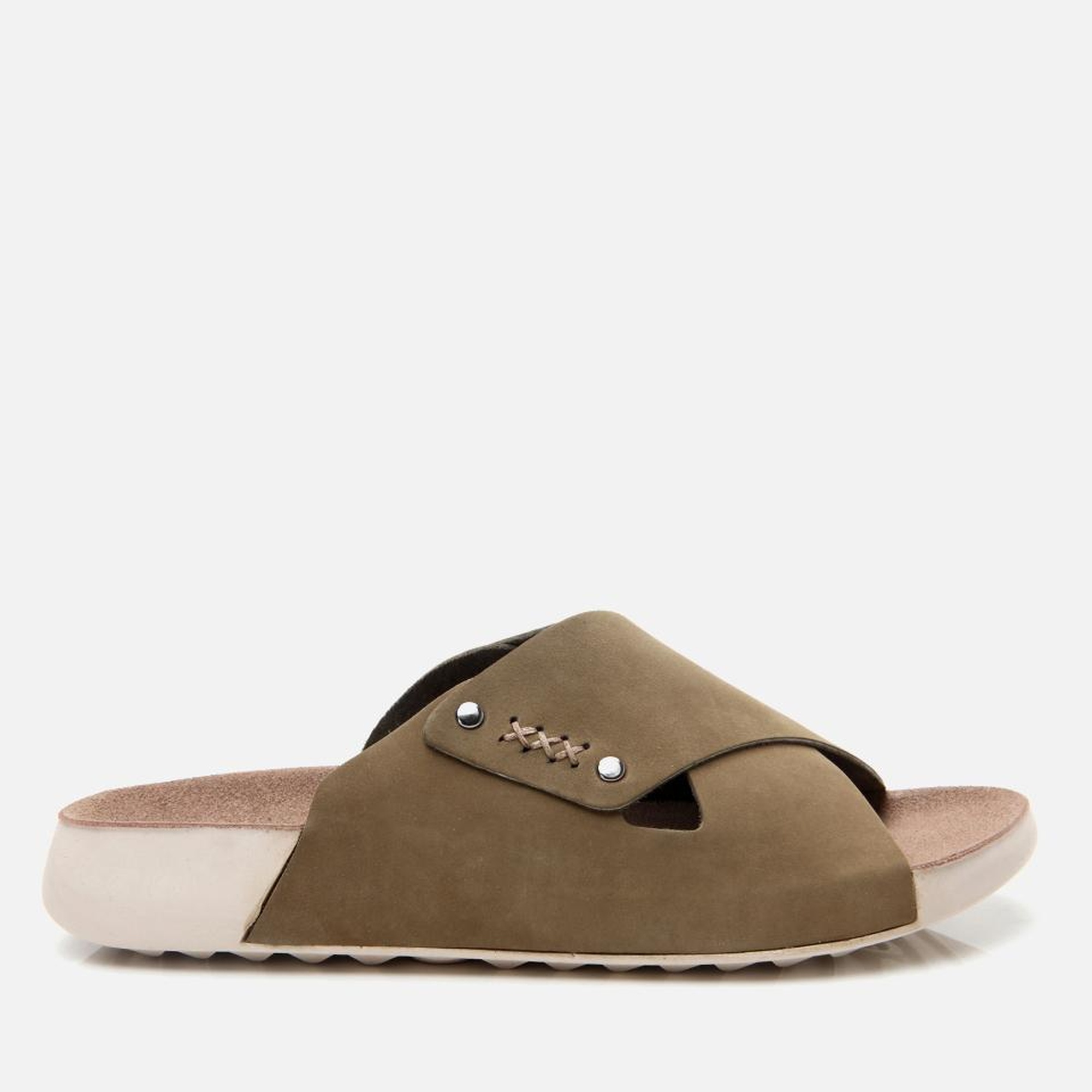 Kadın Nubuk Deri Haki Düz Terlik