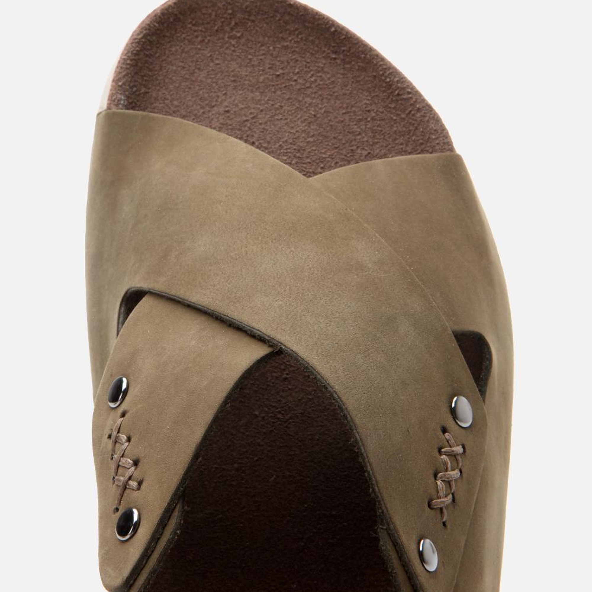 Kadın Nubuk Deri Haki Düz Terlik