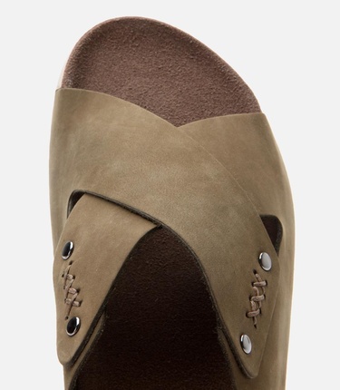  Kadın Nubuk Deri Haki Düz Terlik