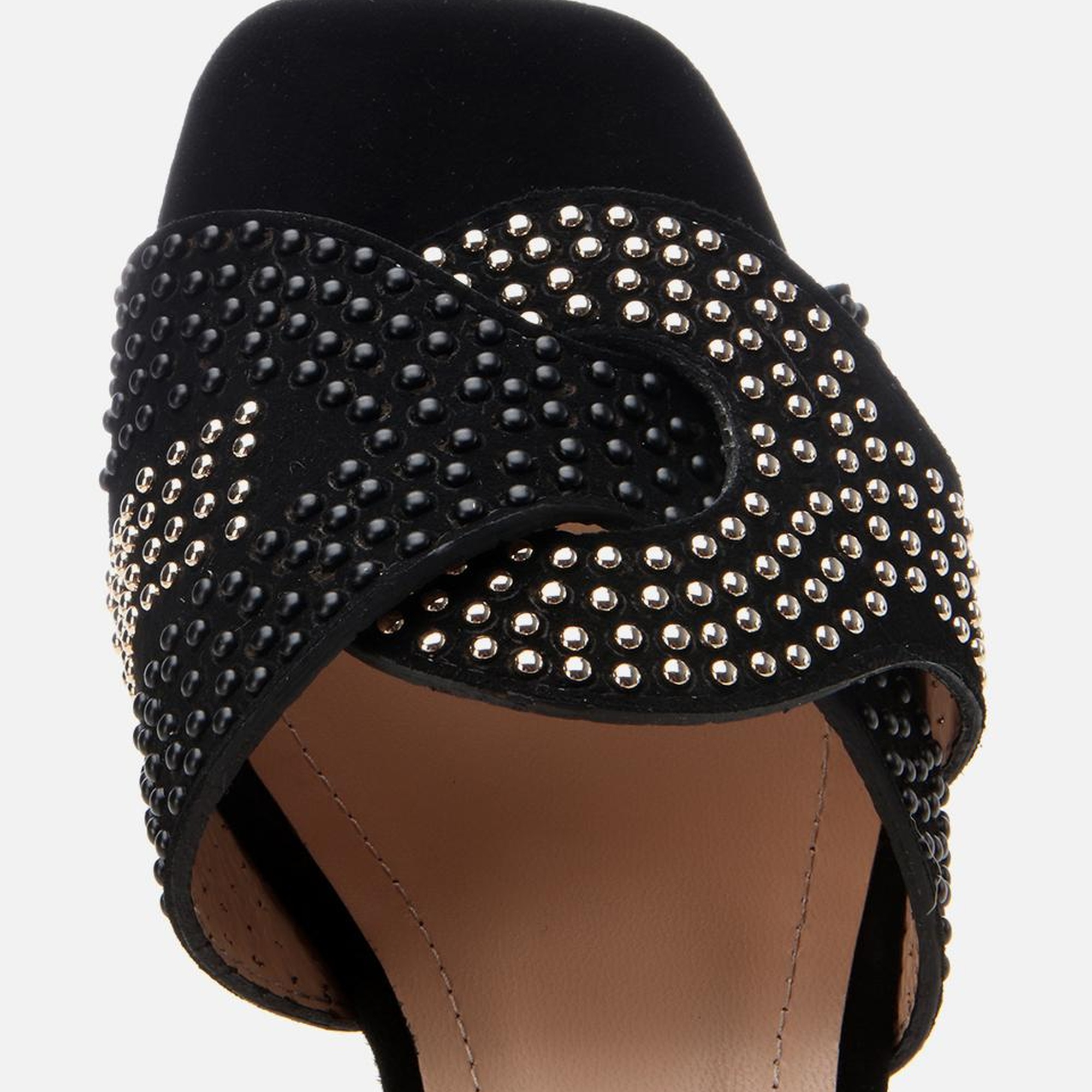 Kadın Süet Deri Siyah Taşlı Topuklu Terlik