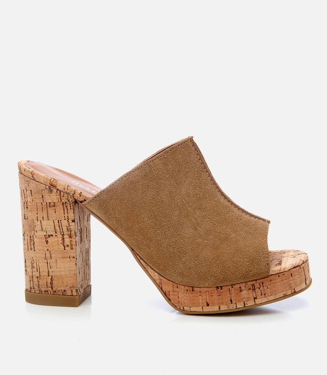  Kadın Deri Taba Kalın Topuklu Terlik