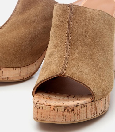  Kadın Deri Taba Kalın Topuklu Terlik