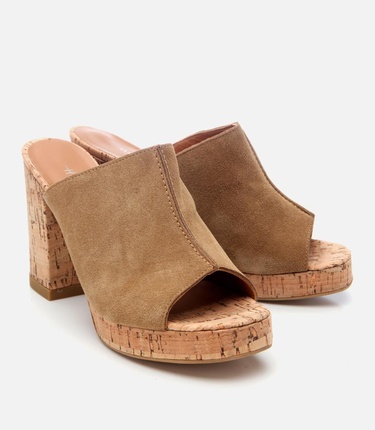  Kadın Deri Taba Kalın Topuklu Terlik