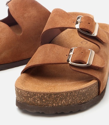  Kadın Süet Deri Taba Ayarlanabilir Düz Terlik