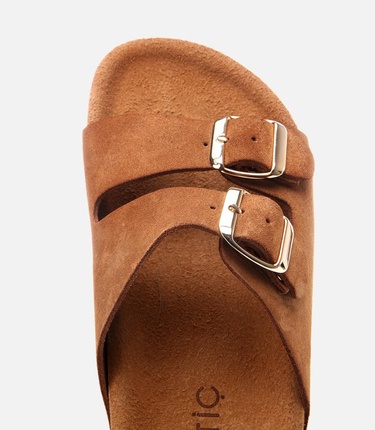  Kadın Süet Deri Taba Ayarlanabilir Düz Terlik