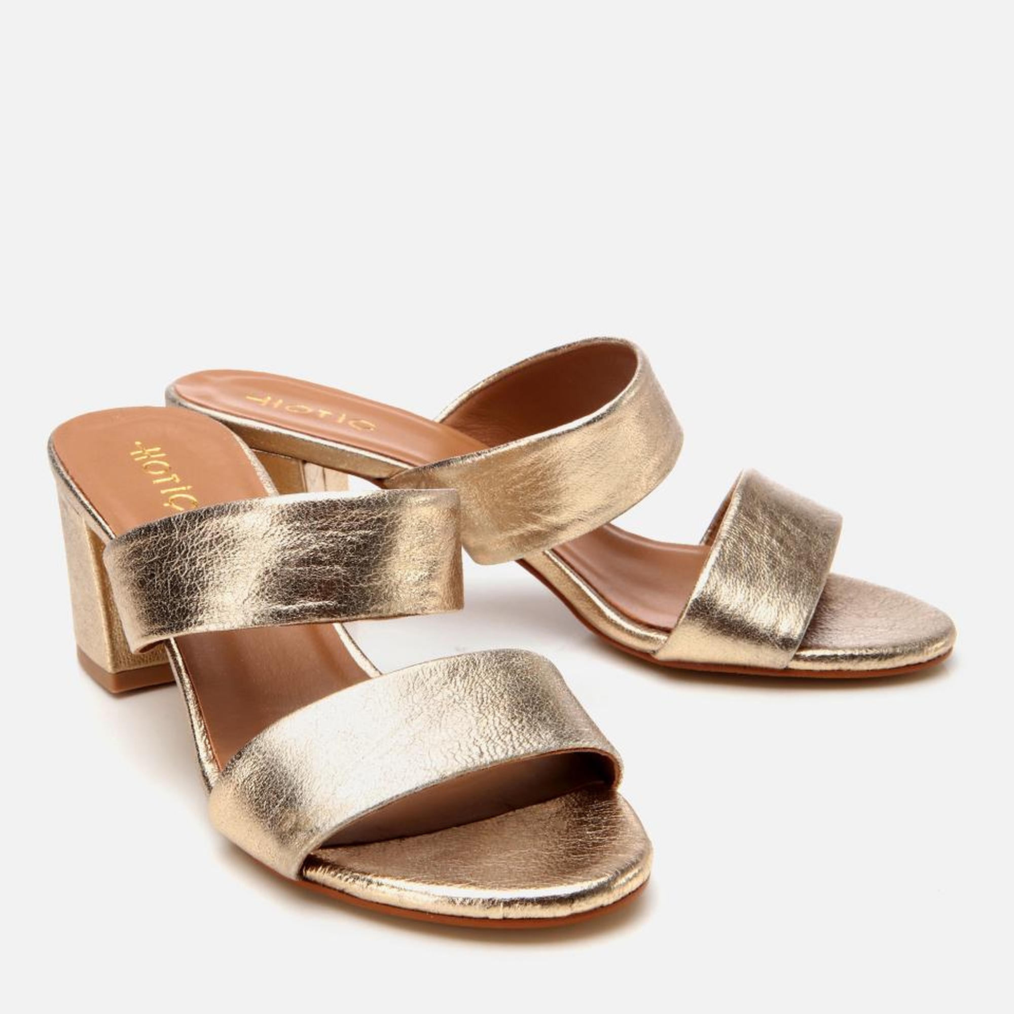 Kadın Deri Gold Kalın Topuklu Terlik