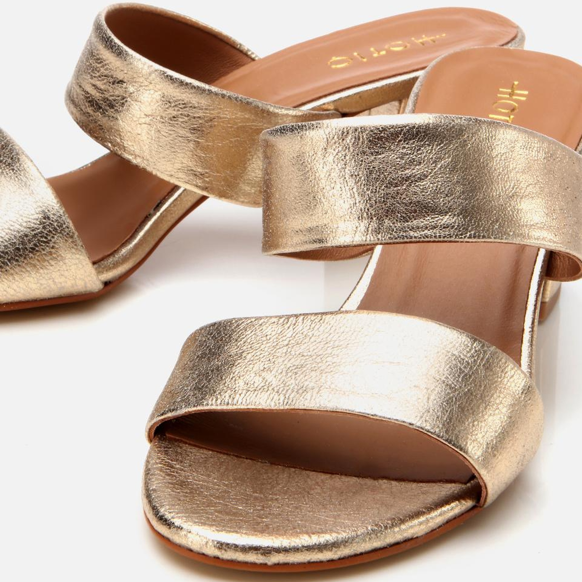 Kadın Deri Gold Kalın Topuklu Terlik