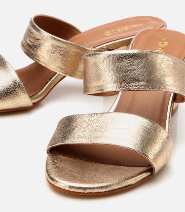  Kadın Deri Gold Kalın Topuklu Terlik