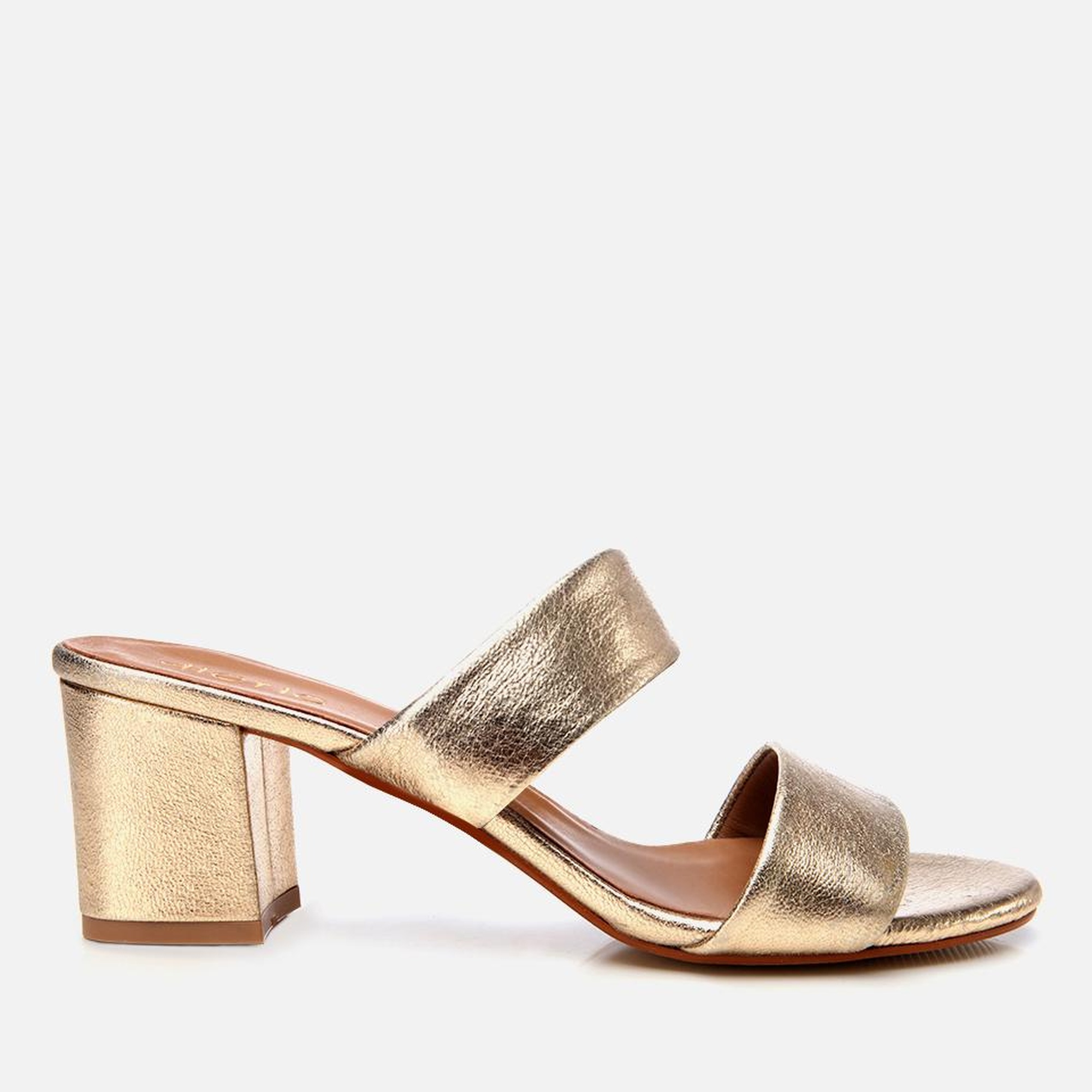 Kadın Deri Gold Kalın Topuklu Terlik