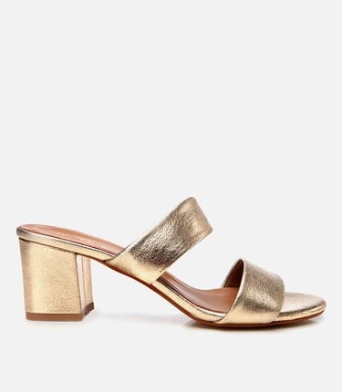  Kadın Deri Gold Kalın Topuklu Terlik
