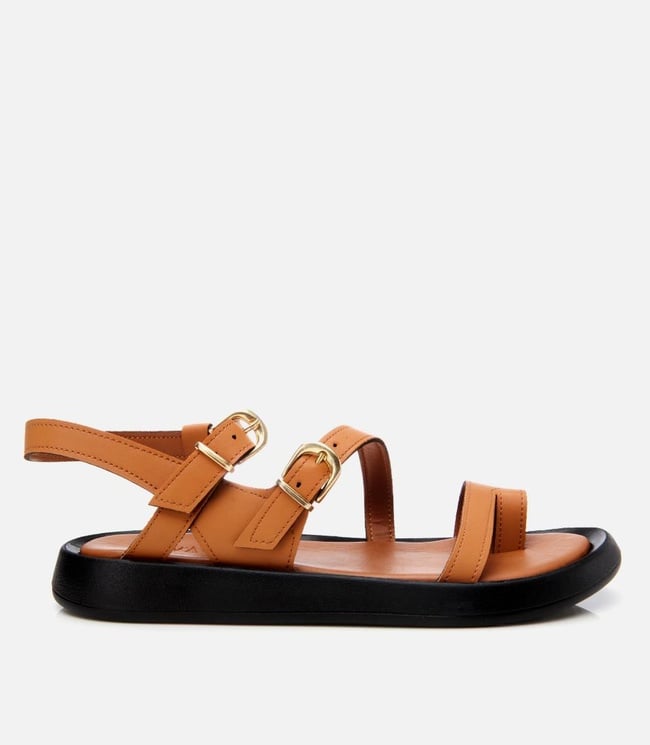  Kadın Taba Yaya Ayarlanabilir Kemerli Düz Sandalet