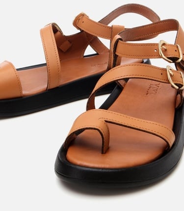  Kadın Taba Yaya Ayarlanabilir Kemerli Düz Sandalet