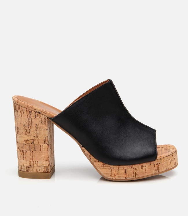  Kadın Deri Siyah Kalın Topuklu Terlik