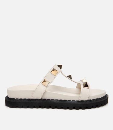  Kadın Deri Ekru Taşlı Terlik