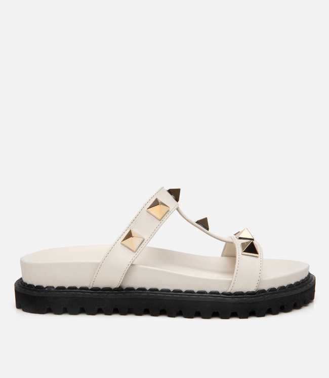  Kadın Deri Ekru Taşlı Terlik