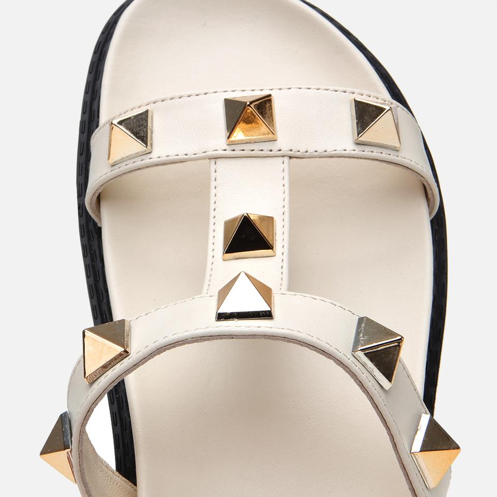 Kadın Deri Ekru Taşlı Terlik