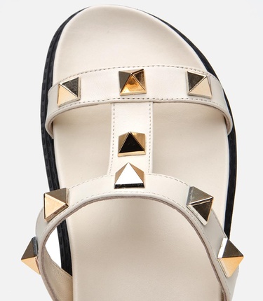  Kadın Deri Ekru Taşlı Terlik