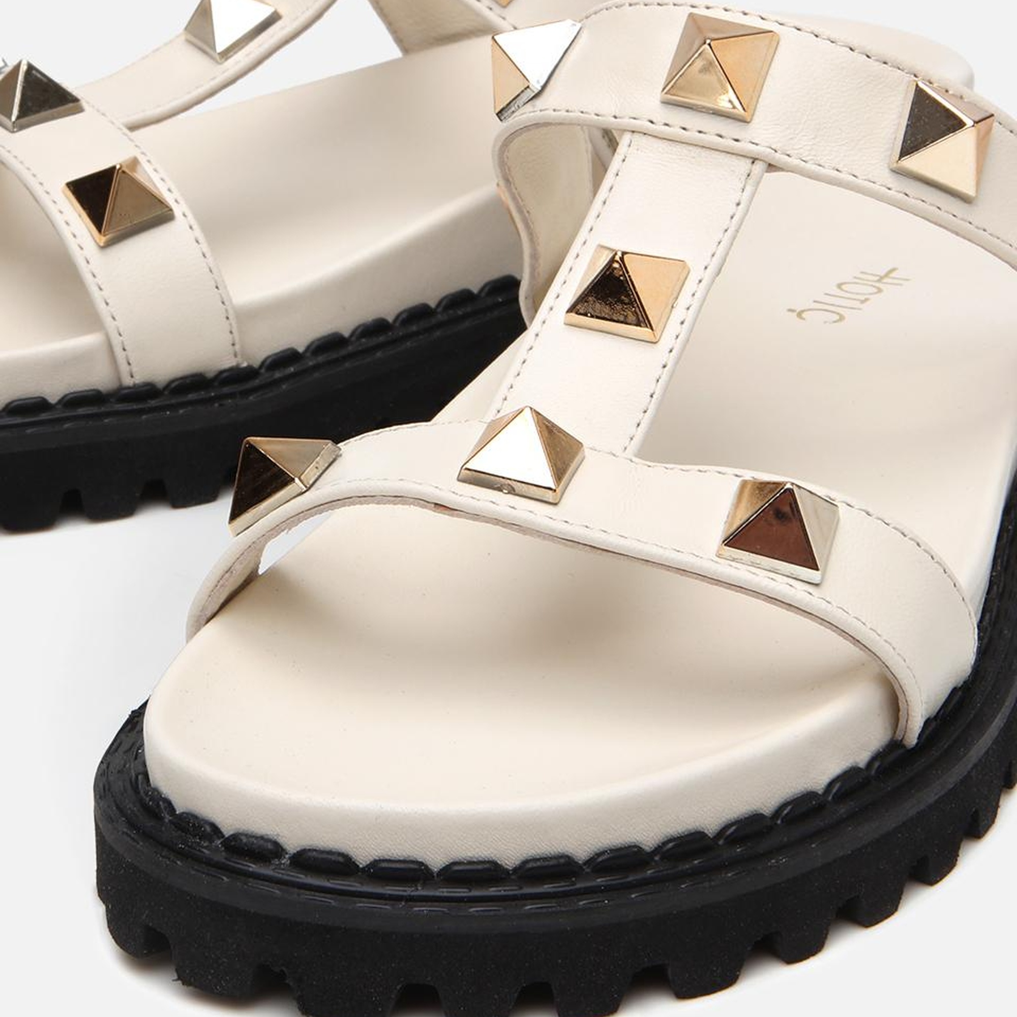 Kadın Deri Ekru Taşlı Terlik