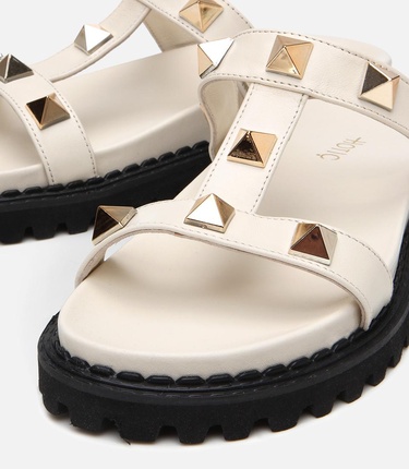  Kadın Deri Ekru Taşlı Terlik