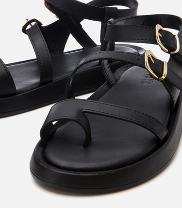  Kadın Siyah Yaya Ayarlanabilir Kemerli Düz Sandalet