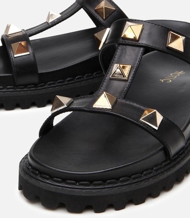  Kadın Deri Siyah Taşlı Terlik