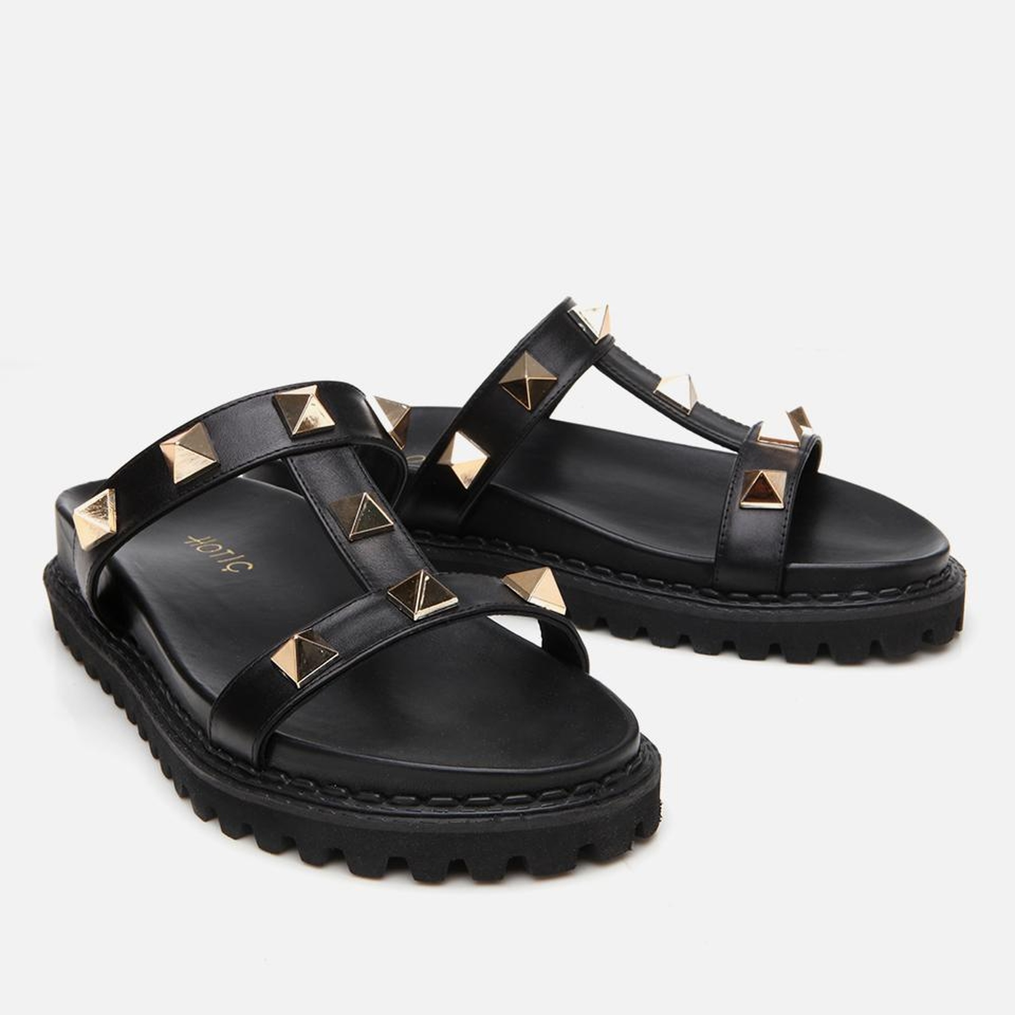 Kadın Deri Siyah Taşlı Terlik