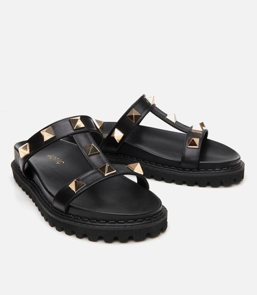  Kadın Deri Siyah Taşlı Terlik